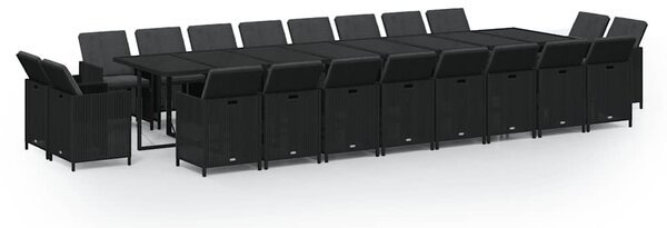 21 részes fekete polyrattan kerti étkezőgarnitúra párnákkal