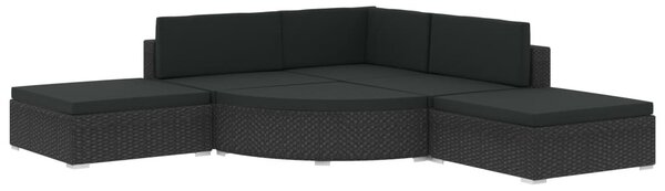 6-részes fekete polyrattan kerti bútorszett párnákkal