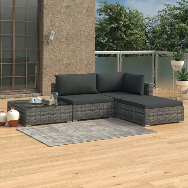 4-részes szürke polyrattan kerti bútorszett párnákkal