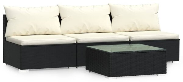 4 részes fekete polyrattan kerti ülőgarnitúra párnákkal