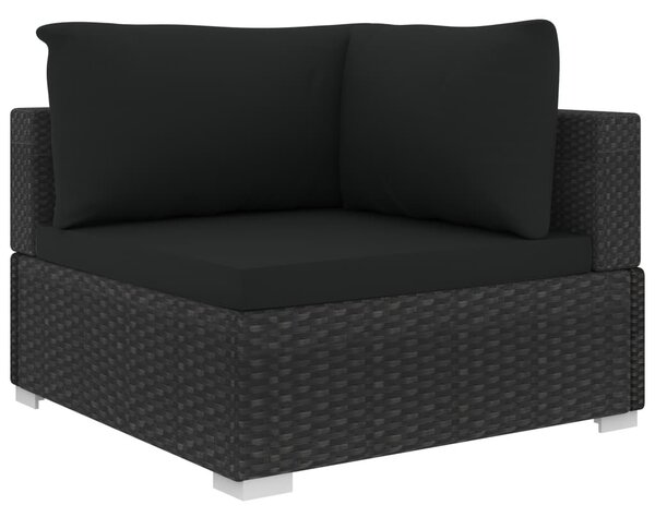 4-részes fekete polyrattan kerti bútorszett párnákkal