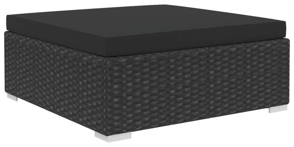 4-részes fekete polyrattan kerti bútorszett párnákkal