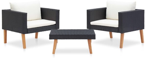 3 részes fekete polyrattan kerti ülőgarnitúra párnákkal