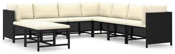 9 részes fekete polyrattan kerti ülőgarnitúra párnákkal