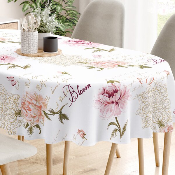 Goldea pamut asztalterítő - pünkösdi rózsa virágmintás - ovális 120 x 160 cm