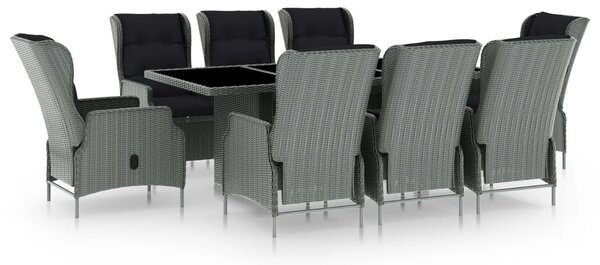 9 részes világosszürke polyrattan kültéri étkezőszett párnákkal