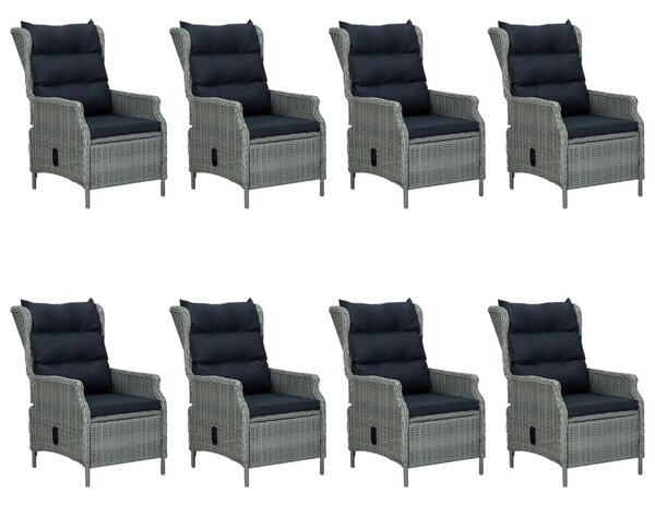 9 részes világosszürke polyrattan kültéri étkezőszett párnákkal