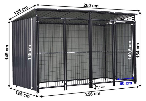 KONDELA Kutyaház, 259x125x148 cm, antracit, DOGNY TYP 3