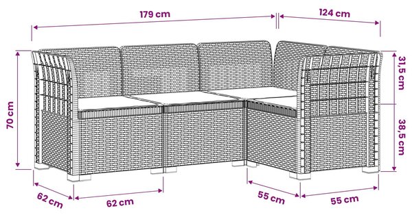 VidaXL 4-Fős Kerti Kanapé Párnákkal Rattan Hatással PP Világosszürke