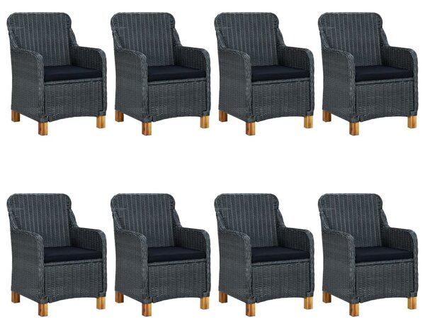 9 részes sötétszürke polyrattan kültéri étkezőszett párnákkal