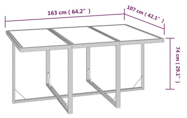 7 részes fekete polyrattan kerti étkezőgarnitúra párnákkal