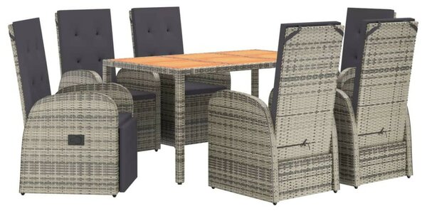 VidaXL 7 részes szürke polyrattan kerti étkezőgarnitúra párnával