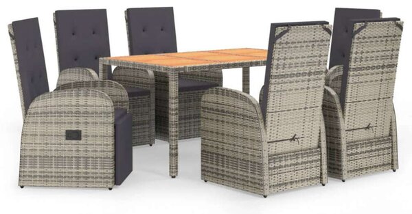 VidaXL 7 részes szürke polyrattan kerti étkezőgarnitúra párnával