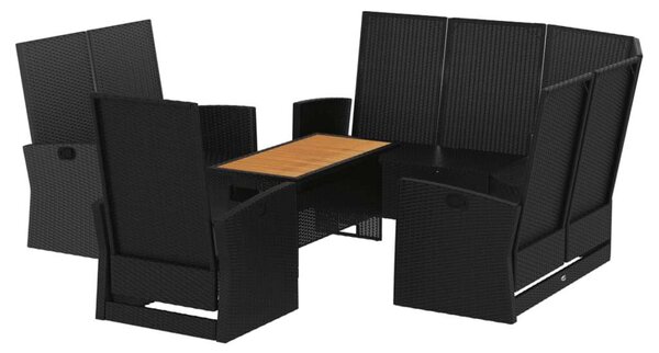 VidaXL 4 részes fekete polyrattan kerti ülőgarnitúra párnákkal