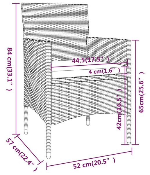 3 részes fekete polyrattan kerti étkezőgarnitúra (3058478)