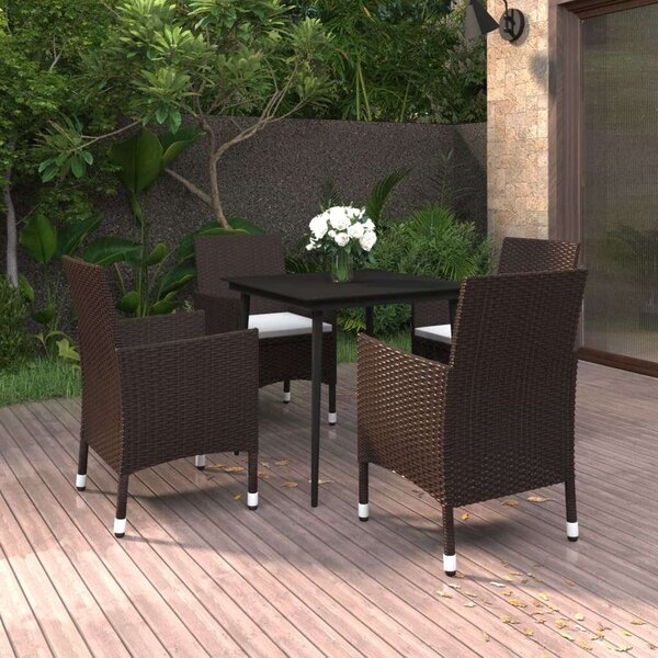 VidaXL 5 részes polyrattan és üveg kerti étkezőgarnitúra párnákkal