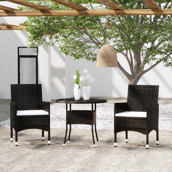 3 részes fekete polyrattan kerti étkezőgarnitúra (3058478)