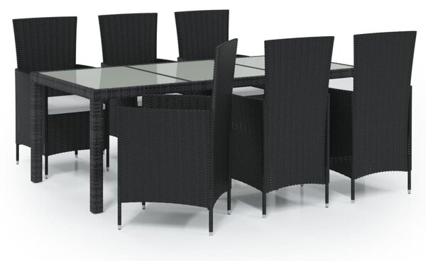 7 részes fekete polyrattan kültéri étkezőszett párnákkal