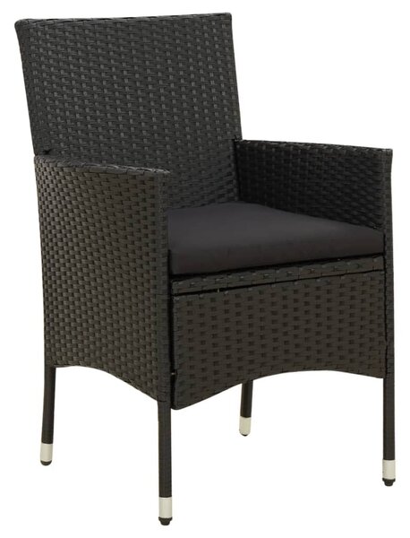 7 részes fekete polyrattan kültéri étkezőszett párnákkal