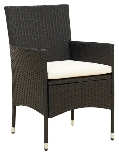 7 részes fekete polyrattan kültéri étkezőszett párnákkal