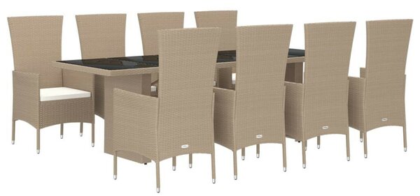Polyrattan Kerti Étkezőgarnitúra - 9 részes - Bézs