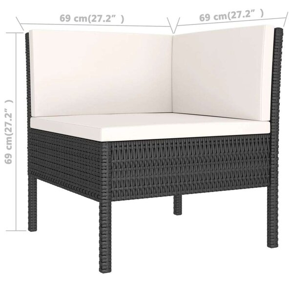 VidaXL 9 részes fekete polyrattan kerti ülőgarnitúra párnákkal