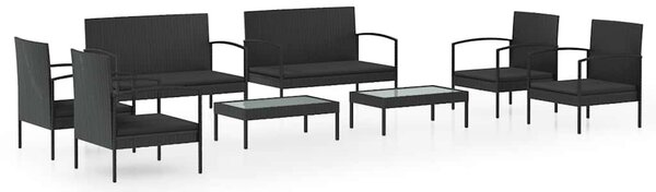 8 részes fekete polyrattan kerti ülőgarnitúra párnákkal