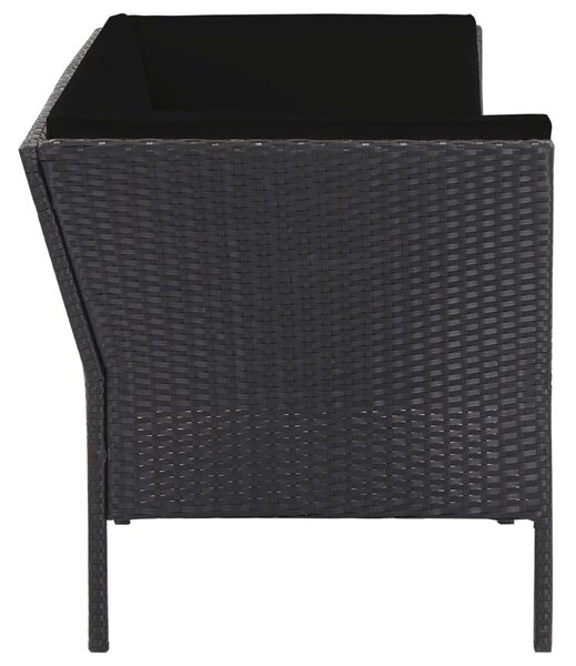 6-részes fekete polyrattan kerti bútorszett párnákkal