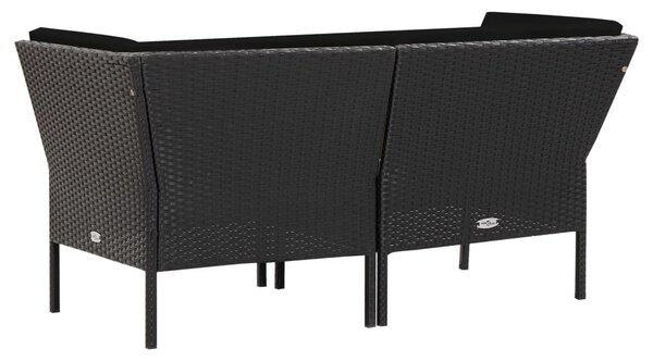 6-részes fekete polyrattan kerti bútorszett párnákkal