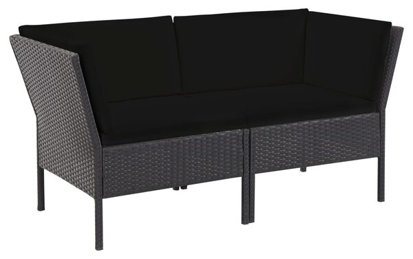 6-részes fekete polyrattan kerti bútorszett párnákkal