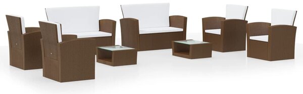 8 részes barna polyrattan kerti bútorszett párnákkal