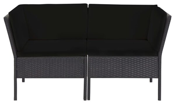 6-részes fekete polyrattan kerti bútorszett párnákkal