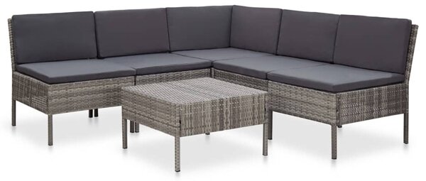 6-részes szürke polyrattan kerti bútorszett párnákkal