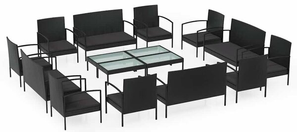 16 részes fekete polyrattan kerti ülőgarnitúra párnákkal