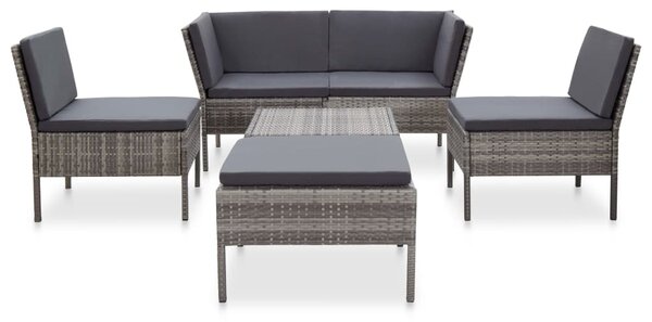 6-részes szürke polyrattan kerti bútorszett párnákkal