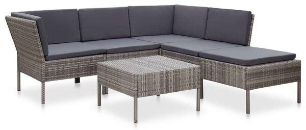 6-részes szürke polyrattan kerti bútorszett párnákkal