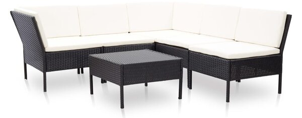 6 részes fekete polyrattan kerti ülőgarnitúra párnákkal