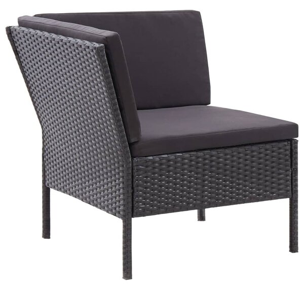3 részes fekete polyrattan kerti ülőgarnitúra párnákkal