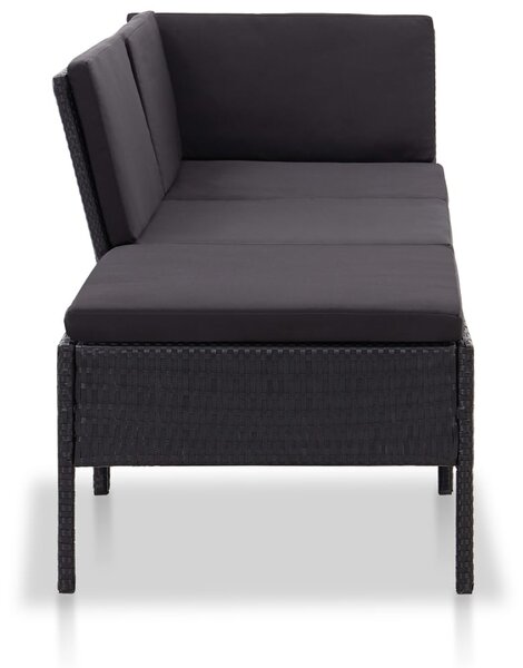 3 részes fekete polyrattan kerti ülőgarnitúra párnákkal