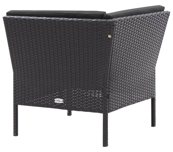 3 részes fekete polyrattan kerti ülőgarnitúra párnákkal