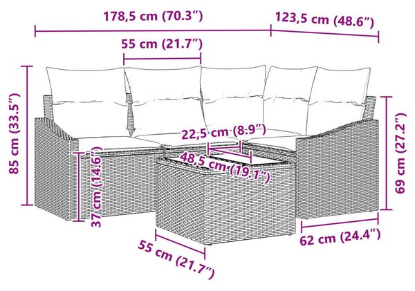 4 részes kert kanapészett párnákkal szürke poli rattan