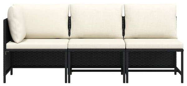 3 részes fekete polyrattan kerti ülőgarnitúra párnával