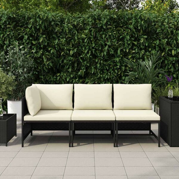 3 részes fekete polyrattan kerti ülőgarnitúra párnával