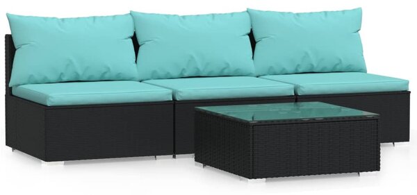 4 részes fekete polyrattan kerti ülőgarnitúra párnákkal