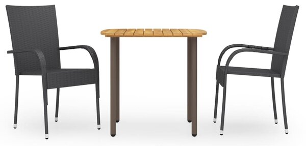 3 részes fekete polyrattan kerti étkezőgarnitúra