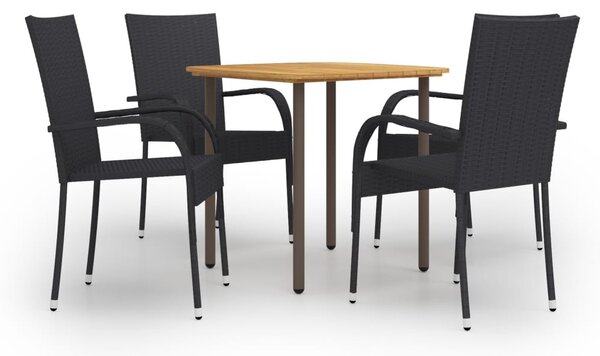 5 részes fekete polyrattan kerti étkezőgarnitúra