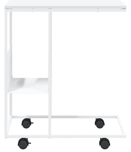 Fehér szerelt fa kisasztal kerekekkel 55x36x63,5 cm