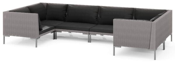 6 részes sötétszürke polyrattan kerti bútorszett párnákkal