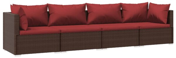 4 részes barna polyrattan kerti bútorszett párnákkal