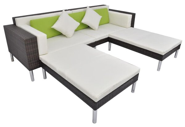 4-részes barna polyrattan kerti bútorszett párnákkal